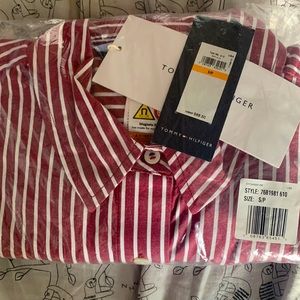 Tommy Hilfiger Adaptive Full Button Up Shirt in red and white stripes #1